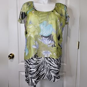 Soft Surroundings Silk Asymmetrical Green and Black Blouse